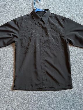 Wrangler Black Embroidered Western-Style Button-Up Blouse